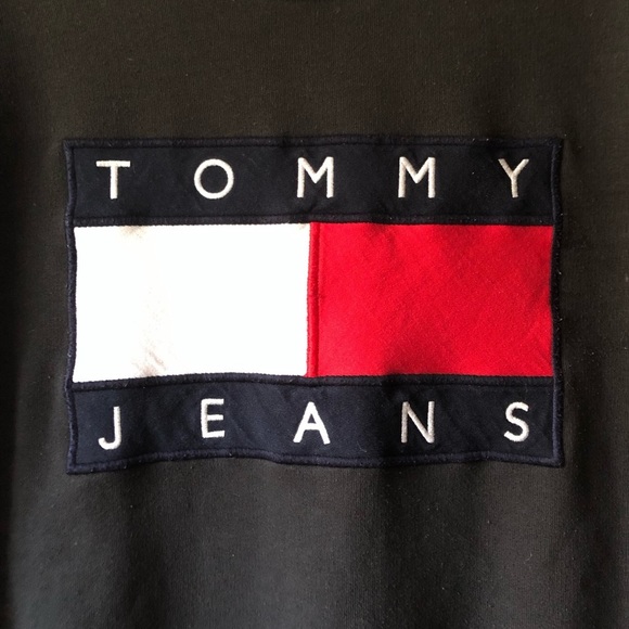 Tommy Hilfiger Tommy Jeans Sweatshirt Crewneck Flag Logo Applique Black Large - Picture 5 of 17